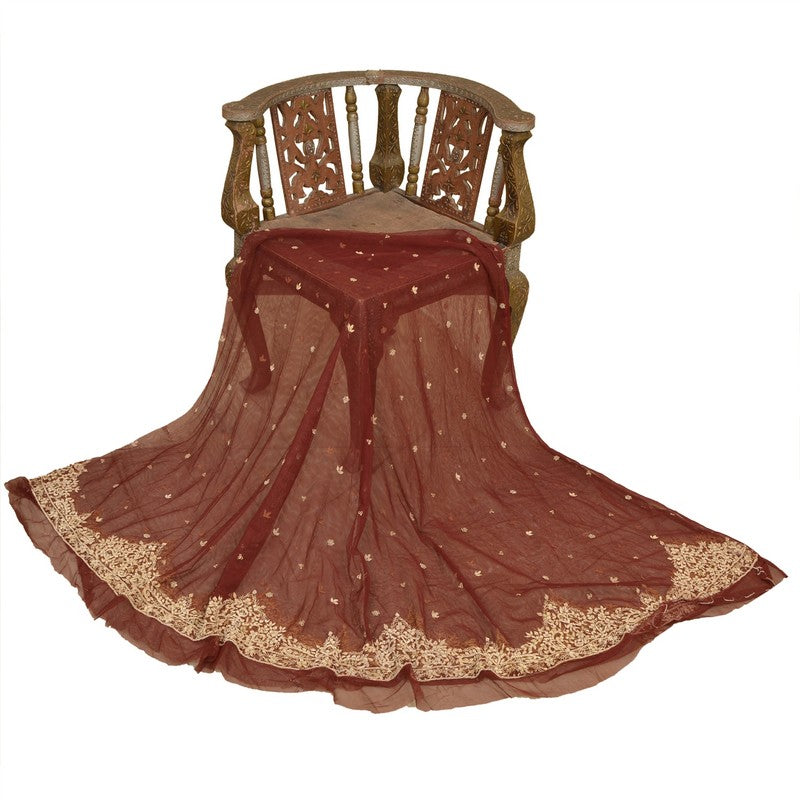 Sanskriti Vintage Red Long Lehenga Net Mesh Hand Embroidered Zardozi Unstitched