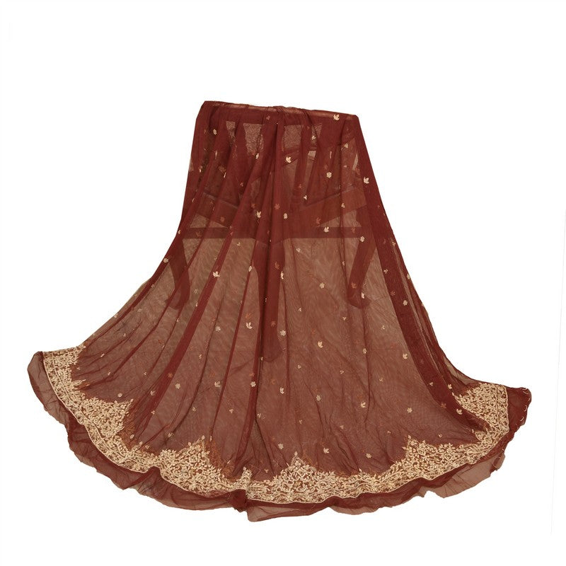 Sanskriti Vintage Red Long Lehenga Net Mesh Hand Embroidered Zardozi Unstitched