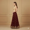 Sanskriti Vintage Red Long Lehenga Net Mesh Hand Embroidered Zardozi Unstitched