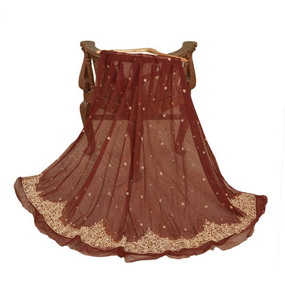 Sanskriti Vintage Red Long Lehenga Net Mesh Hand Embroidered Zardozi Unstitched