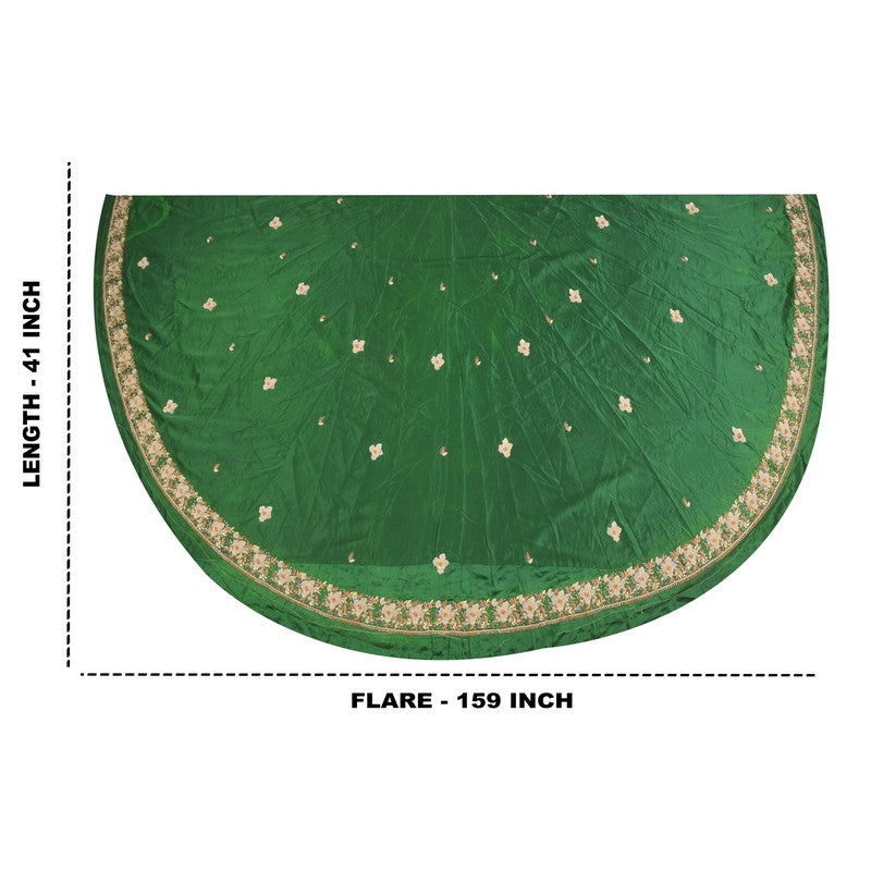 Sanskriti Vintage Green Long Lehenga Satin Silk Hand Beaded Zardozi Unstitched