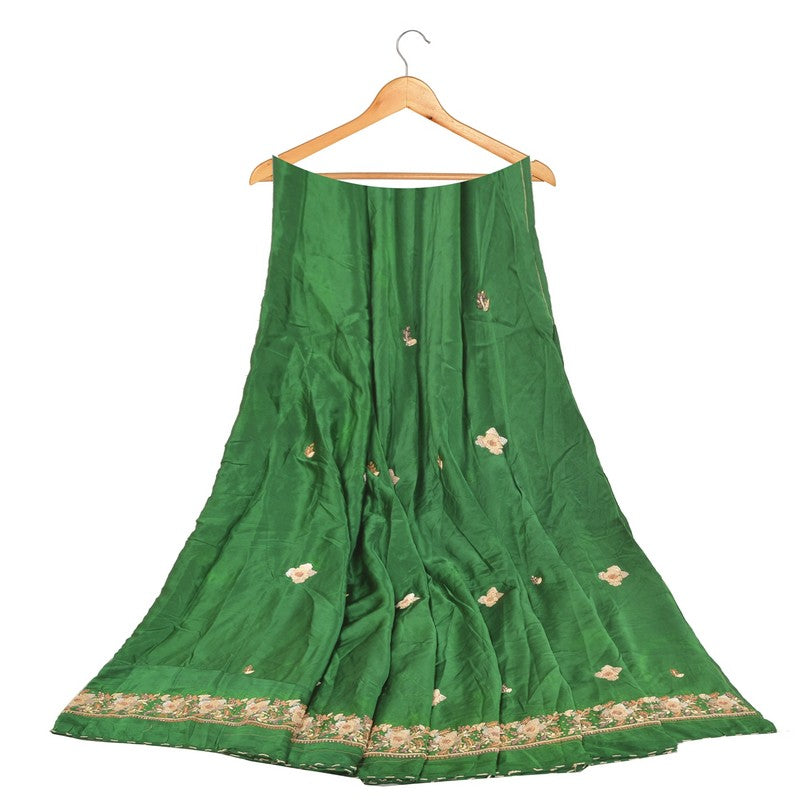 Sanskriti Vintage Green Long Lehenga Satin Silk Hand Beaded Zardozi Unstitched