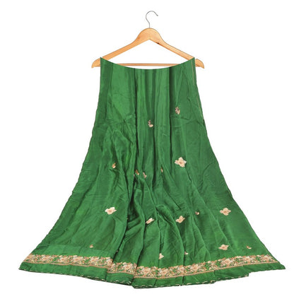 Sanskriti Vintage Green Long Lehenga Satin Silk Hand Beaded Zardozi Unstitched