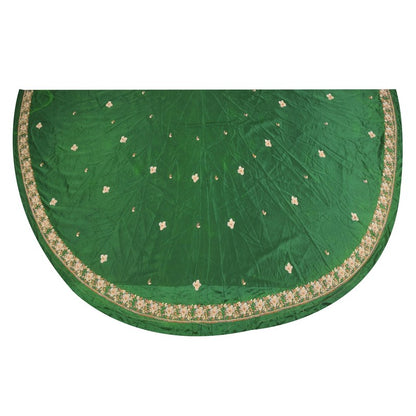 Sanskriti Vintage Green Long Lehenga Satin Silk Hand Beaded Zardozi Unstitched