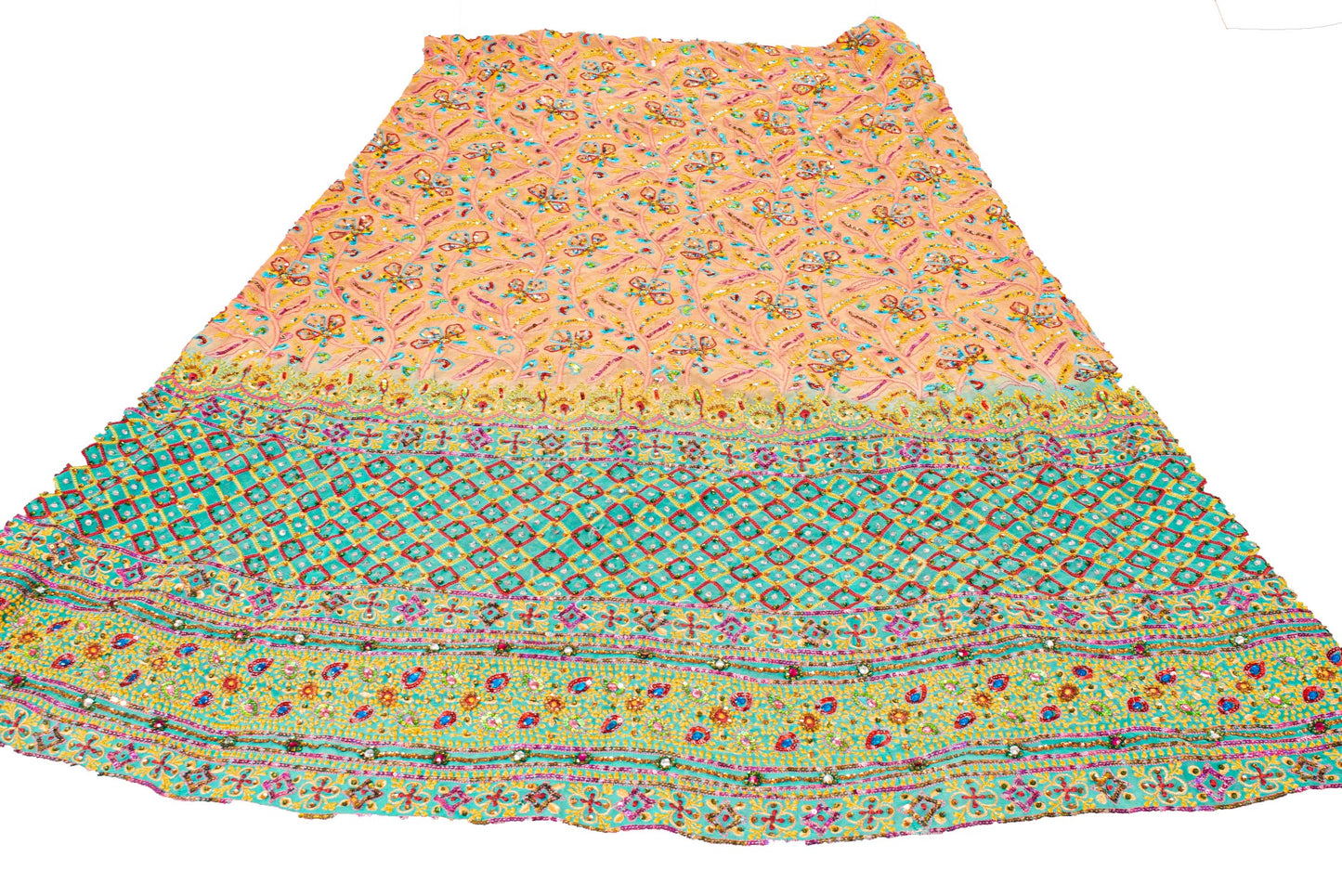 Sanskriti Vintage Orange Long Lehenga Pure Georgette Silk Hand Beaded Unstitched