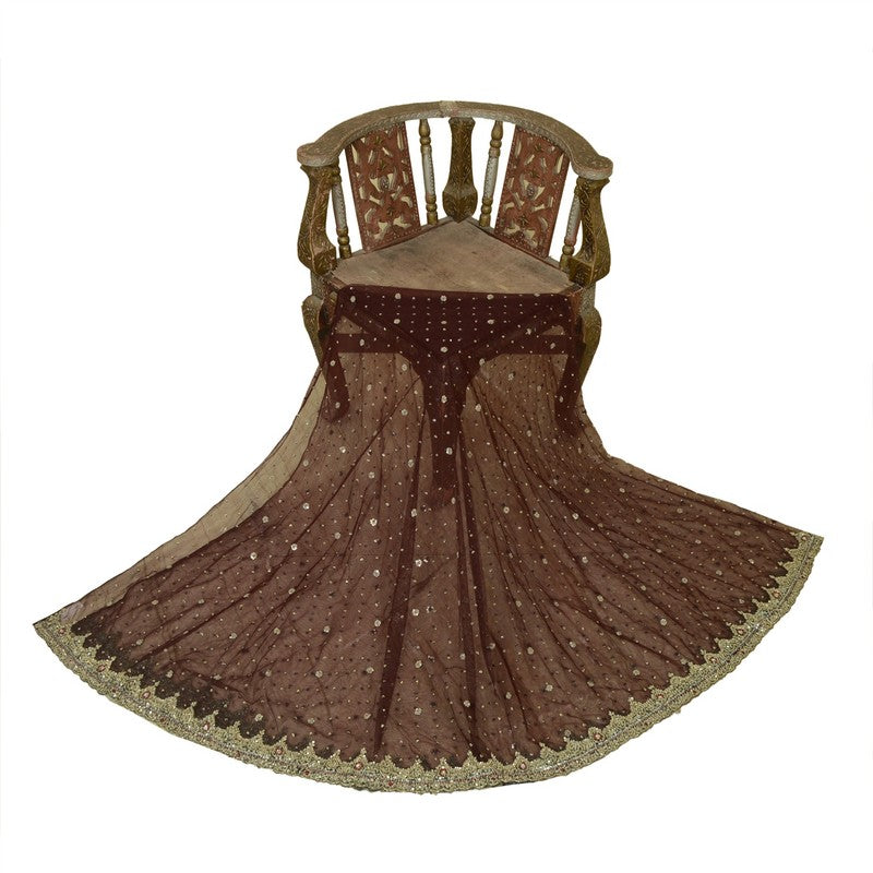 Sanskriti Vintage Brown Long Lehenga Net Mesh Hand Embroidered Zardozi Unstitch