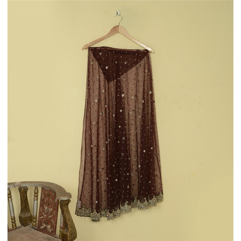 Sanskriti Vintage Brown Long Lehenga Net Mesh Hand Embroidered Zardozi Unstitch