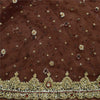 Sanskriti Vintage Brown Long Lehenga Net Mesh Hand Embroidered Zardozi Unstitch