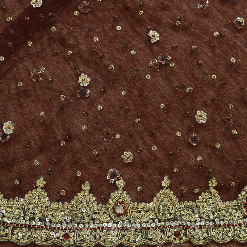 Sanskriti Vintage Brown Long Lehenga Net Mesh Hand Embroidered Zardozi Unstitch