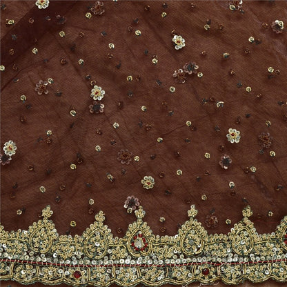Sanskriti Vintage Brown Long Lehenga Net Mesh Hand Embroidered Zardozi Unstitch