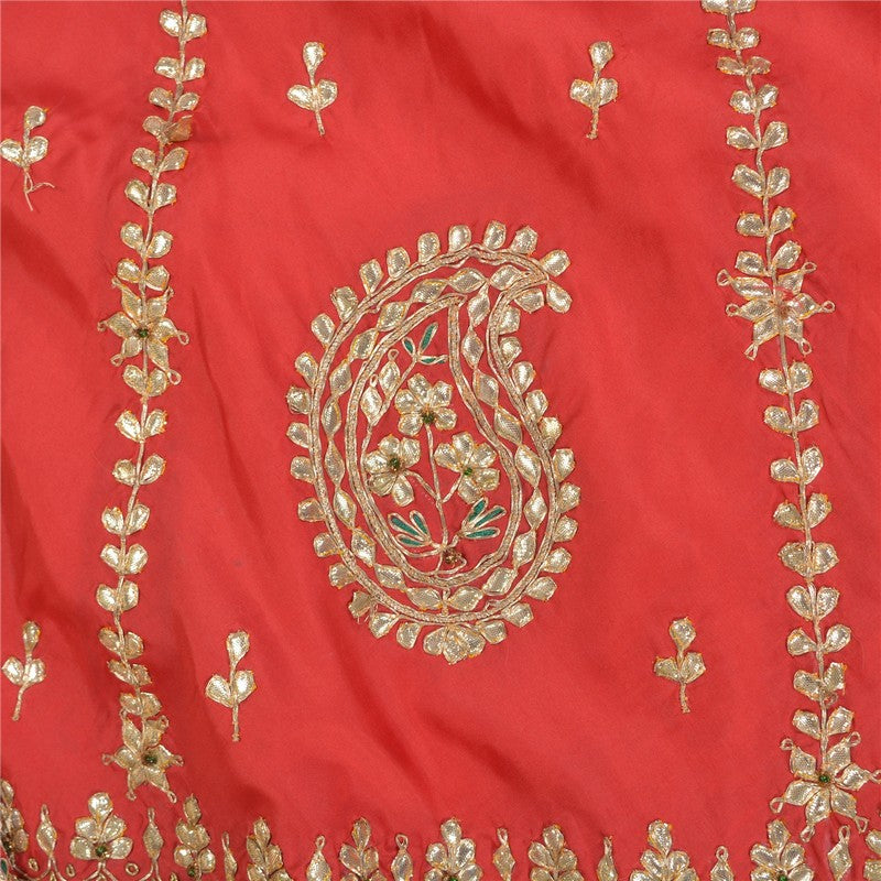 Sanskriti Vintage Red Long Lehenga Art Silk Hand Embroidered Gota Patti Stitched