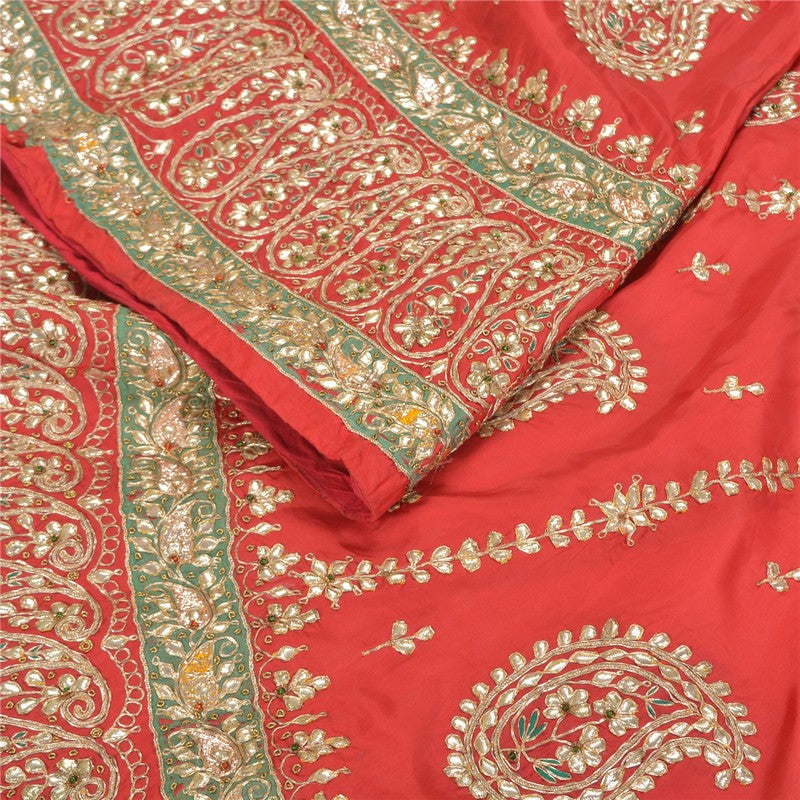 Sanskriti Vintage Red Long Lehenga Art Silk Hand Embroidered Gota Patti Stitched