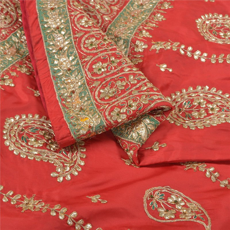Sanskriti Vintage Red Long Lehenga Art Silk Hand Embroidered Gota Patti Stitched