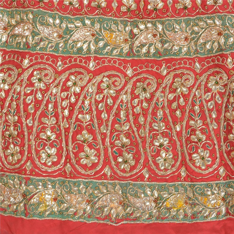 Sanskriti Vintage Red Long Lehenga Art Silk Hand Embroidered Gota Patti Stitched