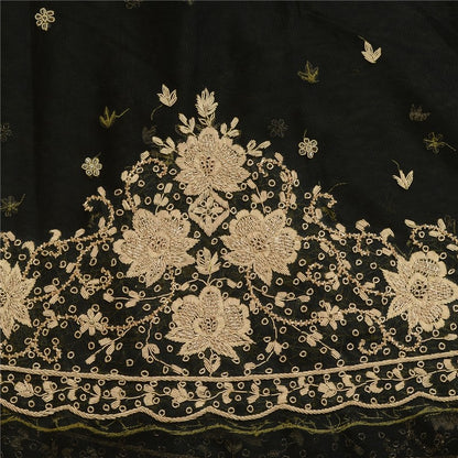 Sanskriti Vintage Black Long Lehenga Net Mesh Hand Embroidered Zardozi Unstitch