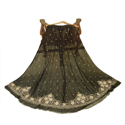 Sanskriti Vintage Black Long Lehenga Net Mesh Hand Embroidered Zardozi Unstitch