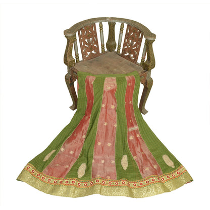 Sanskriti Vintage Long Stitched Golden Red & Green Lehenga Tissue Silk Hand Bead