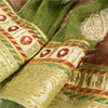 Sanskriti Vintage Long Stitched Golden Red & Green Lehenga Tissue Silk Hand Bead