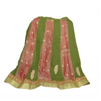 Sanskriti Vintage Long Stitched Golden Red & Green Lehenga Tissue Silk Hand Bead