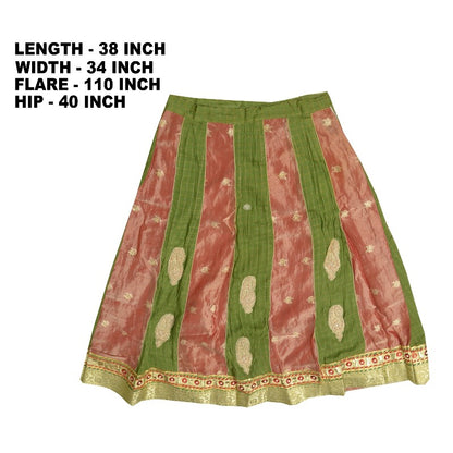 Sanskriti Vintage Long Stitched Golden Red & Green Lehenga Tissue Silk Hand Bead
