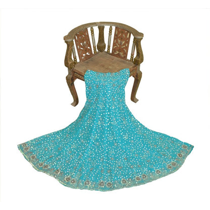 Sanskriti Vintage Blue Long Stitched Indian Lehenga Georgette Hand Beaded Sequin