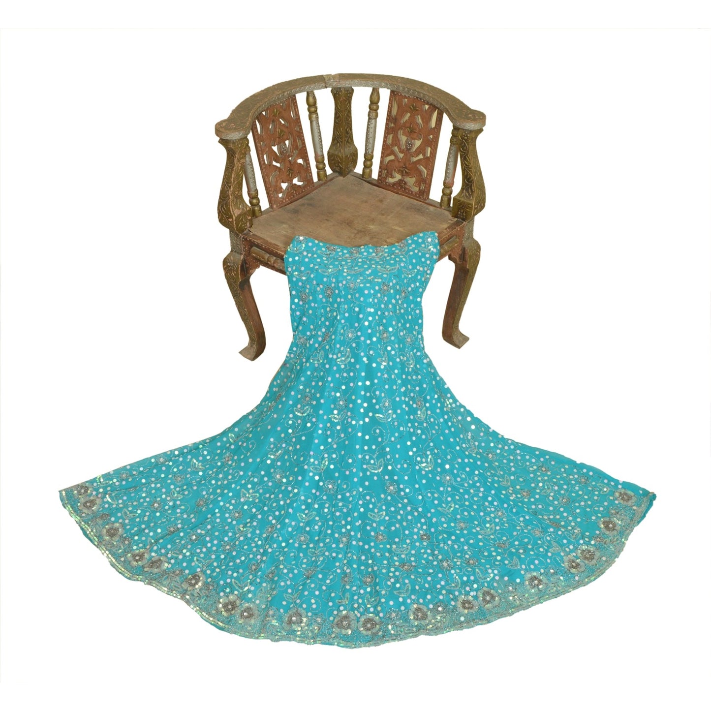 Sanskriti Vintage Blue Long Stitched Indian Lehenga Georgette Hand Beaded Sequin