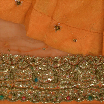 Sanskriti Vintage Cream & Orange Long Stitched Lehenga Net Hand Beaded Zardozi
