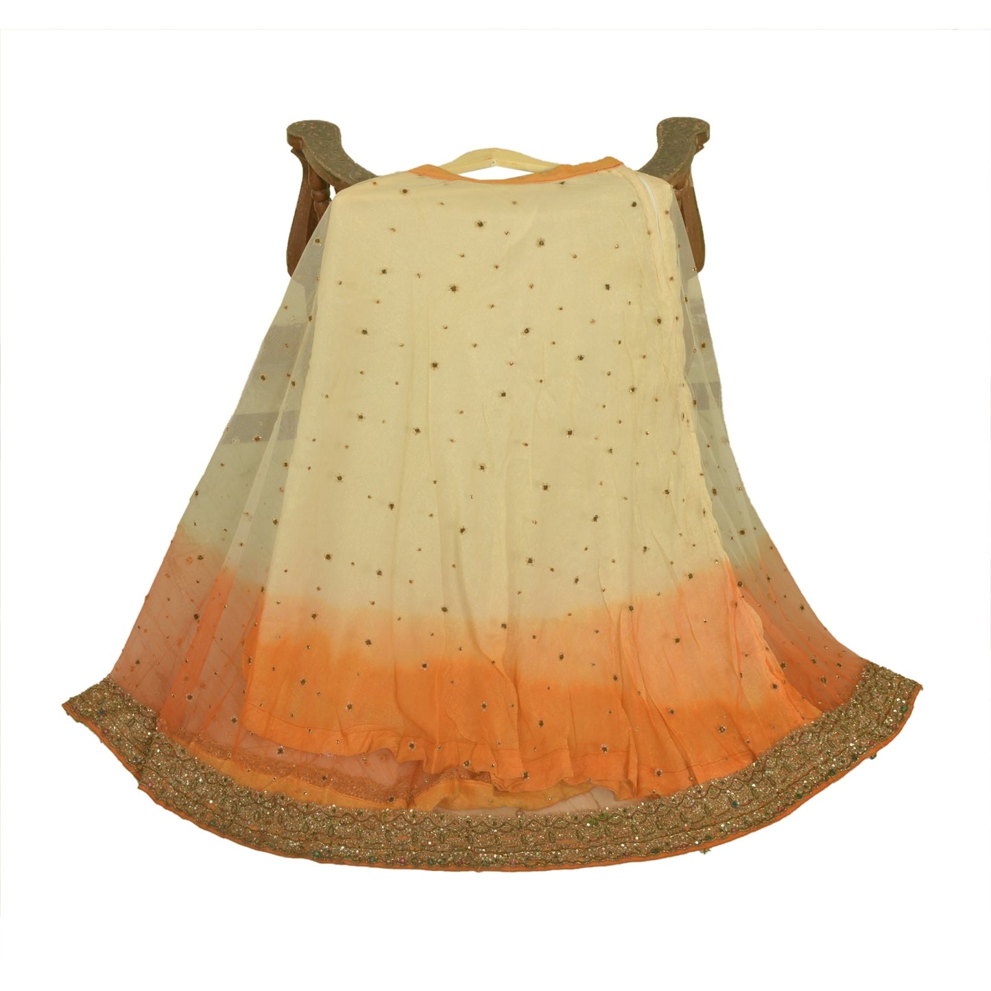 Sanskriti Vintage Cream & Orange Long Stitched Lehenga Net Hand Beaded Zardozi