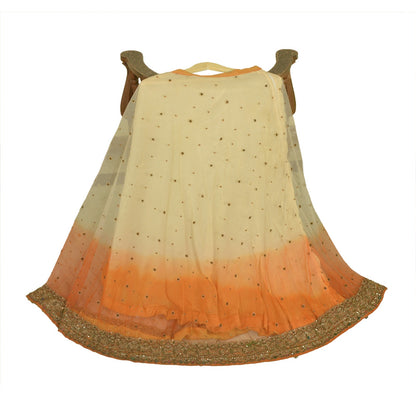 Sanskriti Vintage Cream & Orange Long Stitched Lehenga Net Hand Beaded Zardozi
