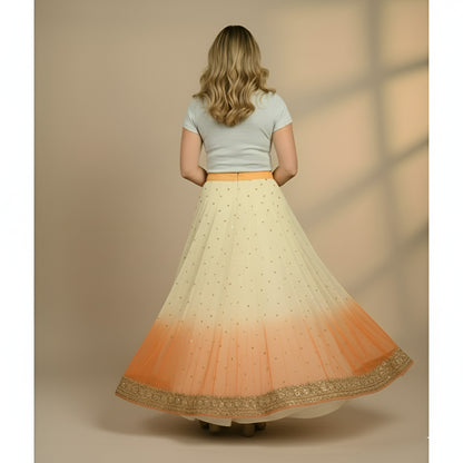 Sanskriti Vintage Cream & Orange Long Stitched Lehenga Net Hand Beaded Zardozi