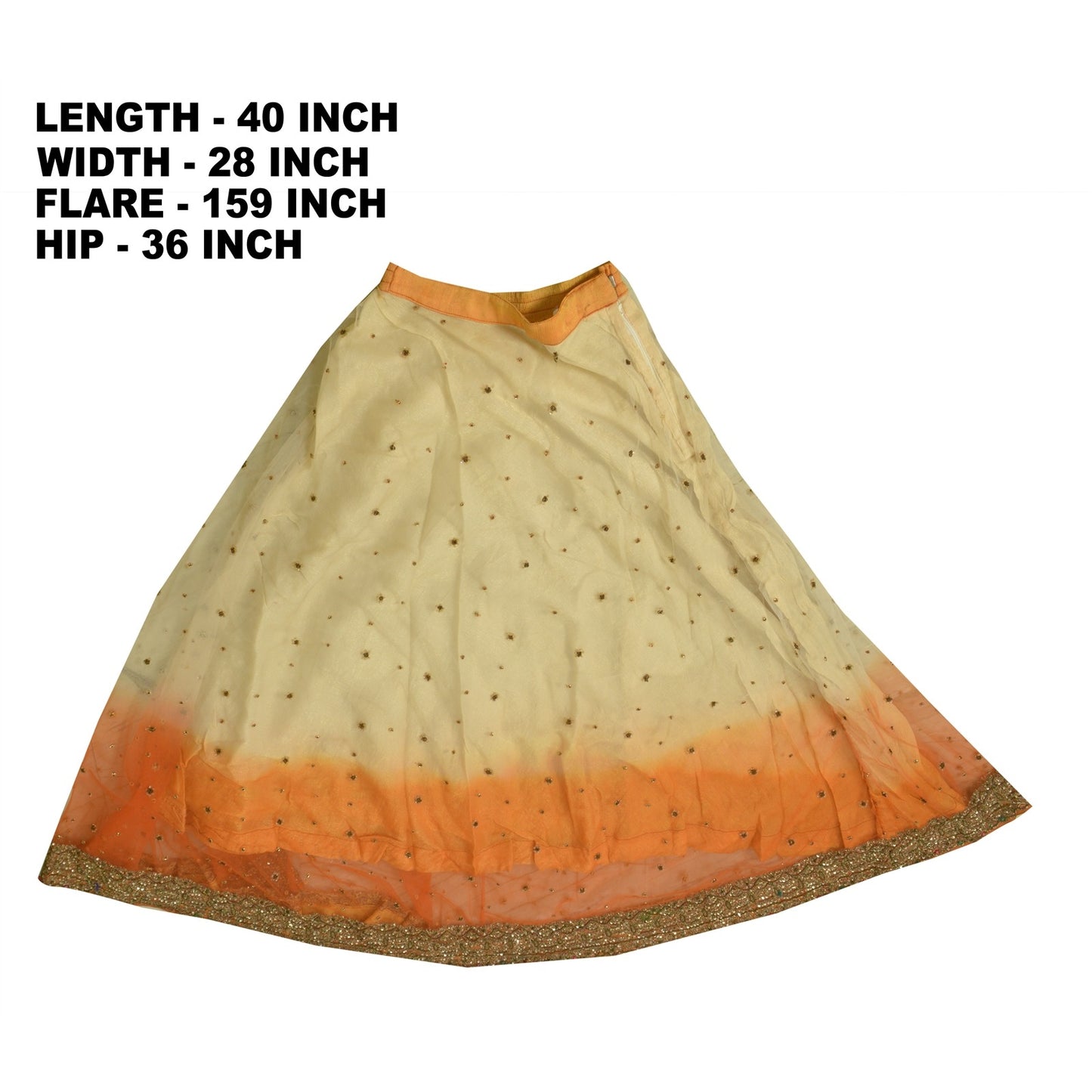 Sanskriti Vintage Cream & Orange Long Stitched Lehenga Net Hand Beaded Zardozi