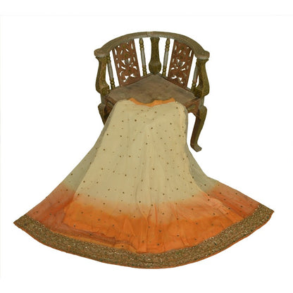 Sanskriti Vintage Cream & Orange Long Stitched Lehenga Net Hand Beaded Zardozi