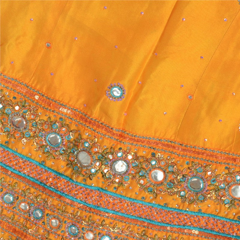Sanskriti Vintage Yellow Long Stitched IndianWedding Lehenga Pure Silk Hand Bead