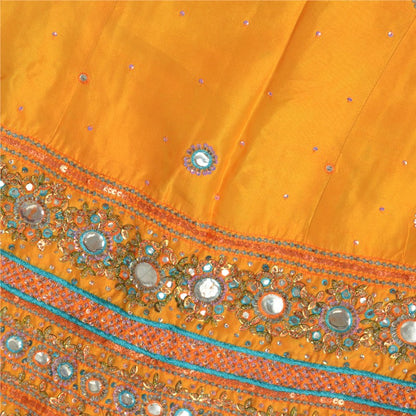 Sanskriti Vintage Yellow Long Stitched IndianWedding Lehenga Pure Silk Hand Bead