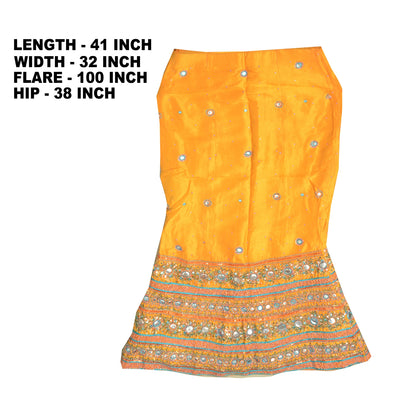 Sanskriti Vintage Yellow Long Stitched IndianWedding Lehenga Pure Silk Hand Bead