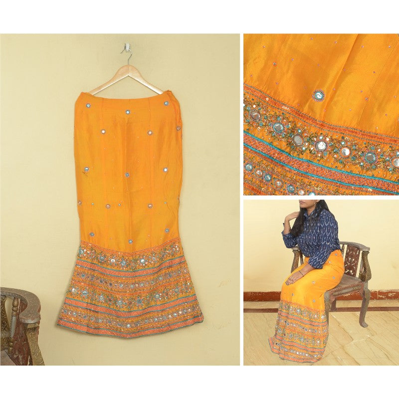 Sanskriti Vintage Yellow Long Stitched IndianWedding Lehenga Pure Silk Hand Bead