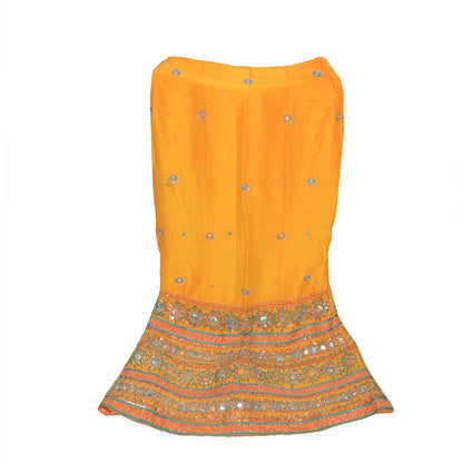 Sanskriti Vintage Yellow Long Stitched IndianWedding Lehenga Pure Silk Hand Bead