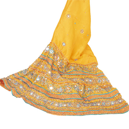Sanskriti Vintage Yellow Long Stitched IndianWedding Lehenga Pure Silk Hand Bead
