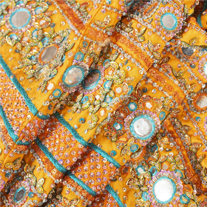 Sanskriti Vintage Yellow Long Stitched IndianWedding Lehenga Pure Silk Hand Bead