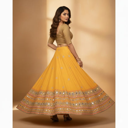 Sanskriti Vintage Yellow Long Stitched IndianWedding Lehenga Pure Silk Hand Bead