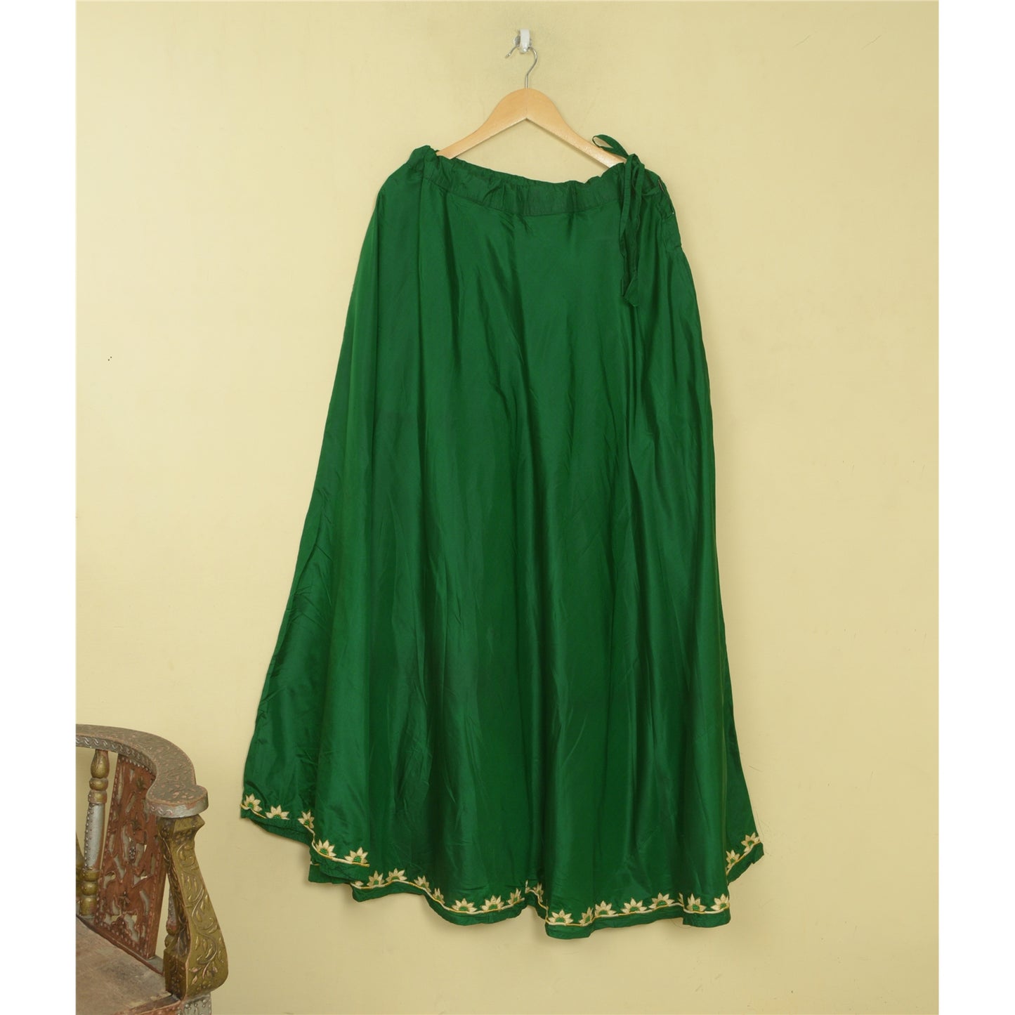 Sanskriti Vintage Green Long Stitched Lehenga 100% Pure Silk Solid & Embroidered