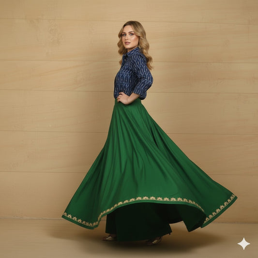 Sanskriti Vintage Green Long Stitched Lehenga 100% Pure Silk Solid & Embroidered