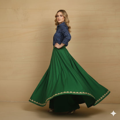 Sanskriti Vintage Green Long Stitched Lehenga 100% Pure Silk Solid & Embroidered