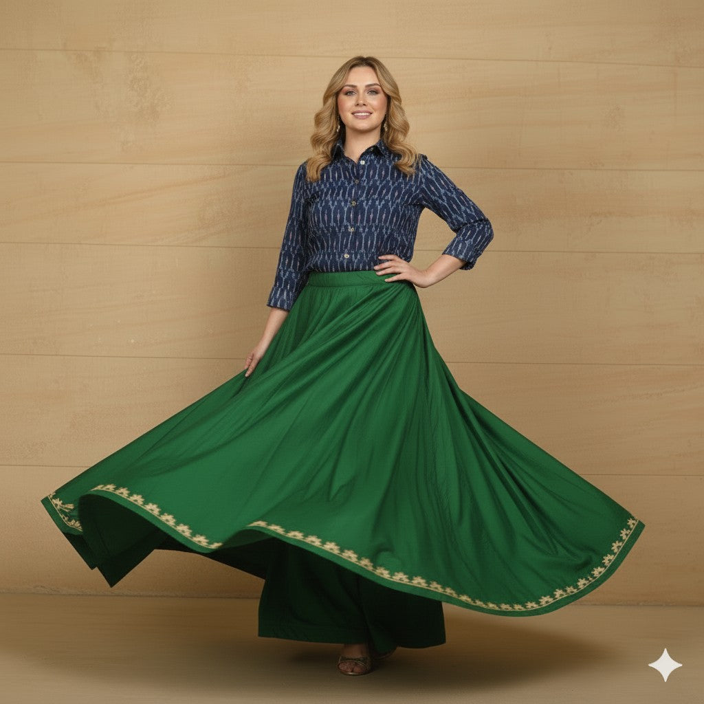 Sanskriti Vintage Green Long Stitched Lehenga 100% Pure Silk Solid & Embroidered