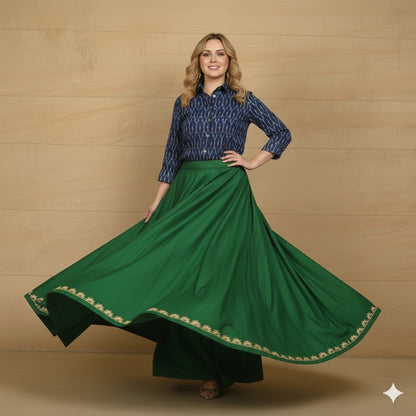 Sanskriti Vintage Green Long Stitched Lehenga 100% Pure Silk Solid & Embroidered