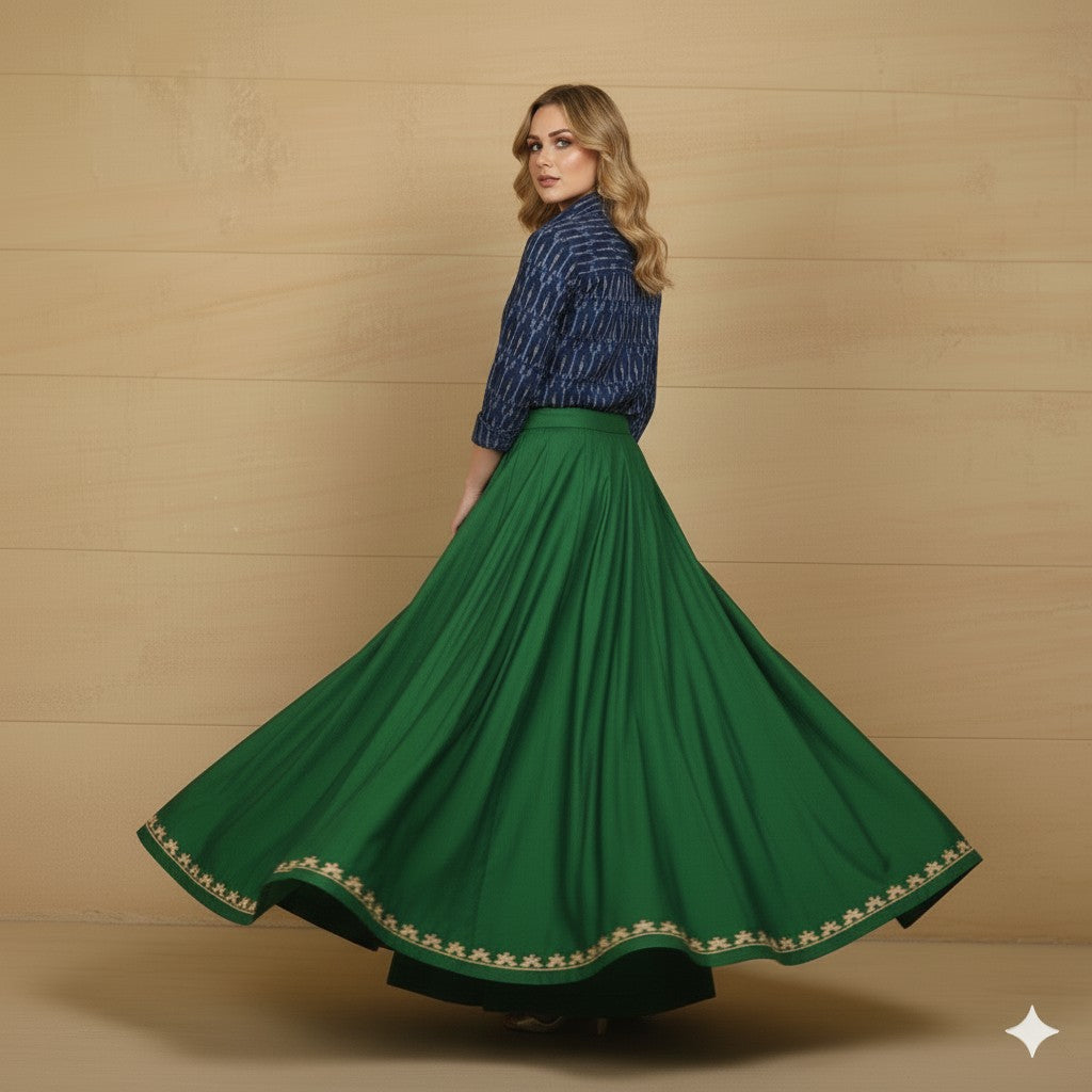 Sanskriti Vintage Green Long Stitched Lehenga 100% Pure Silk Solid & Embroidered