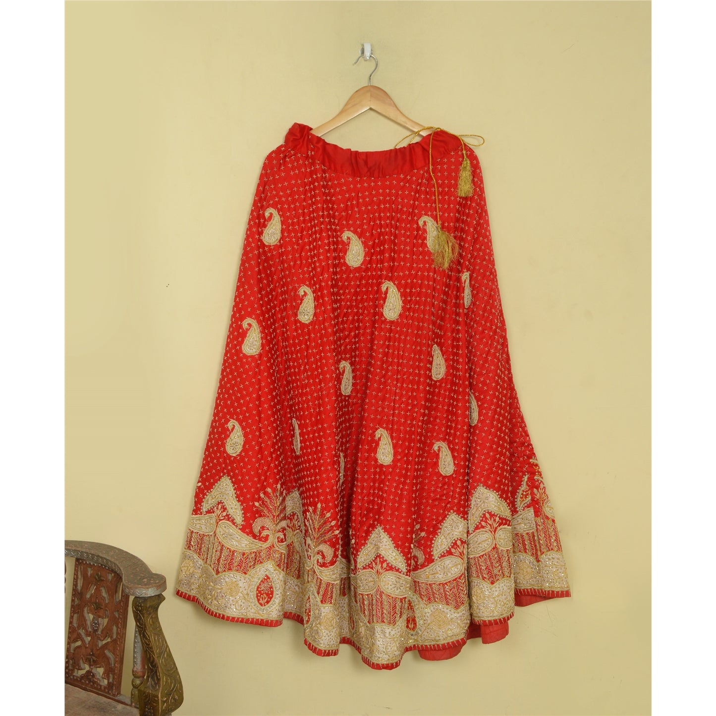 Sanskriti Vintage Red Long Stitched Lehenga Art Silk Hand Embroidered Zardozi