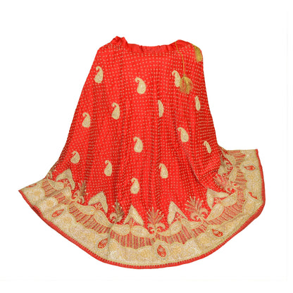 Sanskriti Vintage Red Long Stitched Lehenga Art Silk Hand Embroidered Zardozi