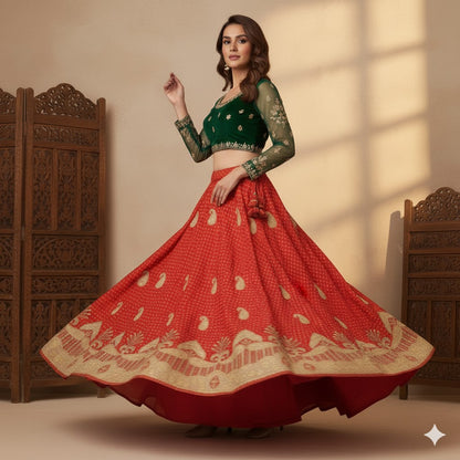 Sanskriti Vintage Red Long Stitched Lehenga Art Silk Hand Embroidered Zardozi