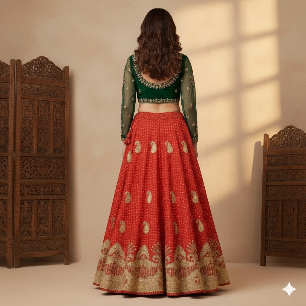 Sanskriti Vintage Red Long Stitched Lehenga Art Silk Hand Embroidered Zardozi